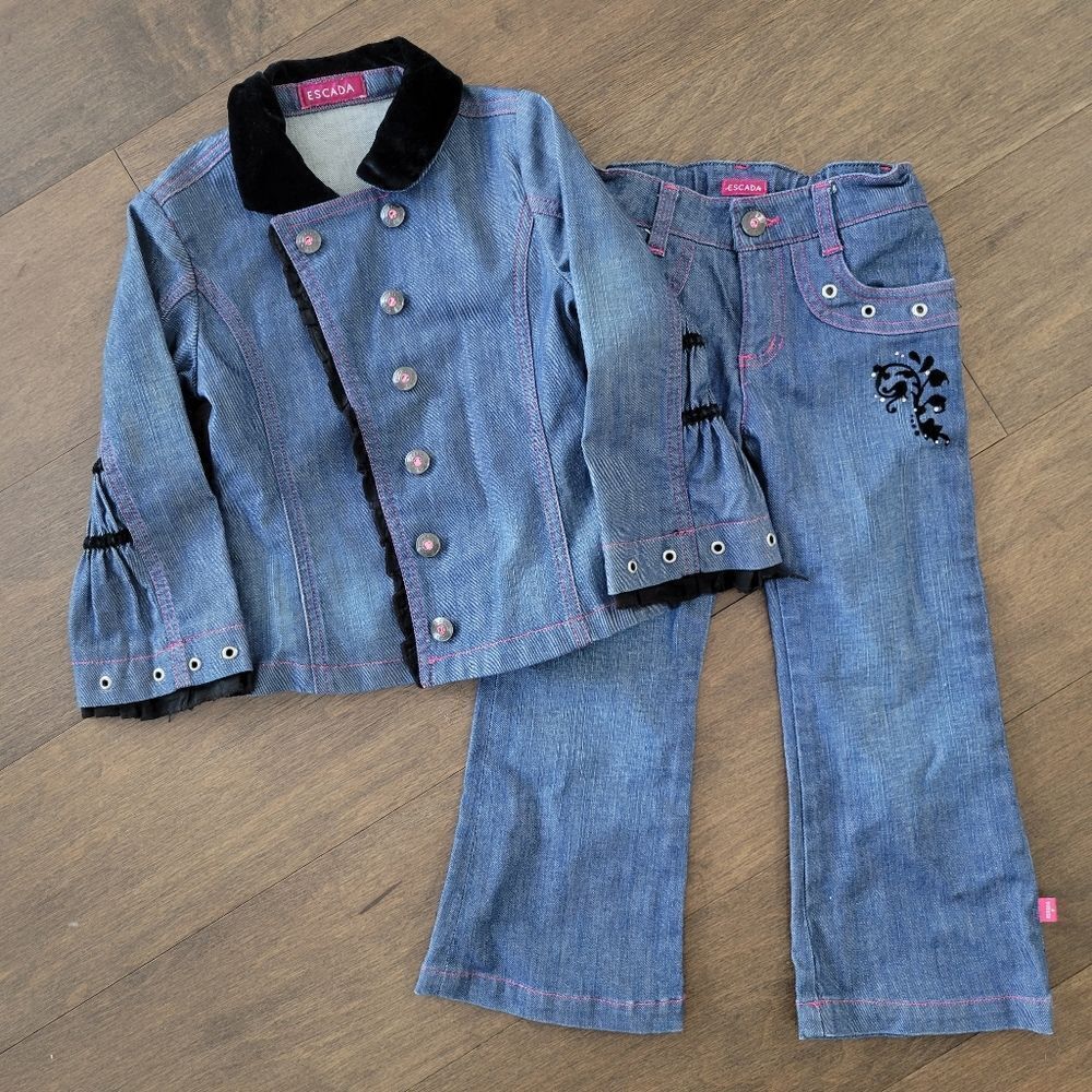 Escada Vintagr girls denim pants Jacket set 4T